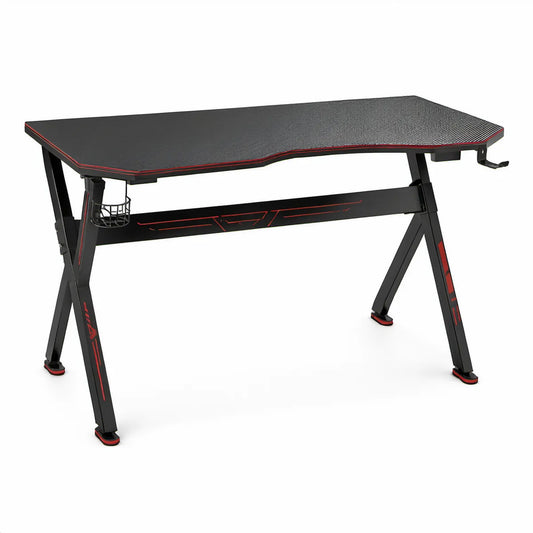 Secretária Gaming 140 x 60 x 75 cm em MDF e Aço Preto/Vermelho