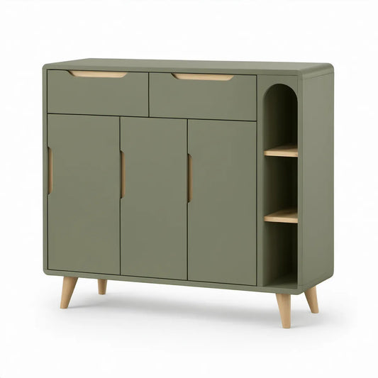 Móvel de Arrumação Verde-oliva e Natural com 3 Portas, 2 Gavetas e 2 Prateleiras 120 x 40 x 100 cm