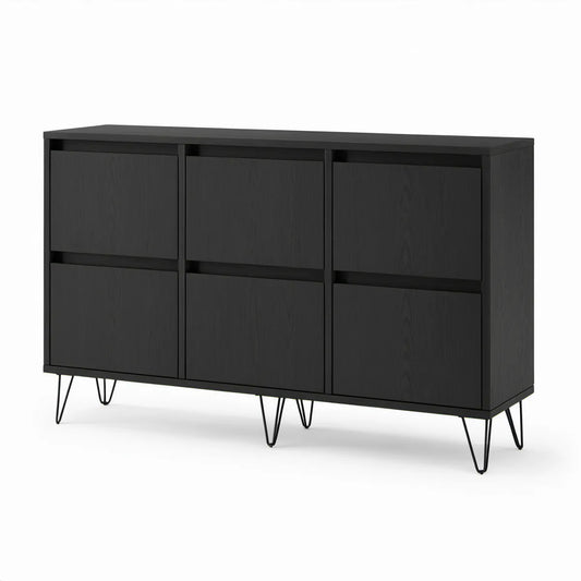 Aparador de 6 Portas em MDF Preto, 160 x 40 x 90 cm