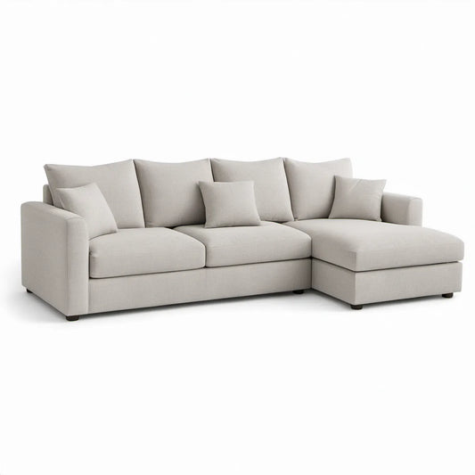 Sofá de Canto com Chaise Longue Direita em Poliéster Bege 260 x 160 x 85 cm
