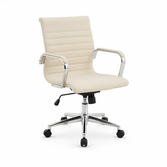Cadeira de Escritório Giratória em Pele Sintética PU Bege 66 x 70 x 112-122 cm