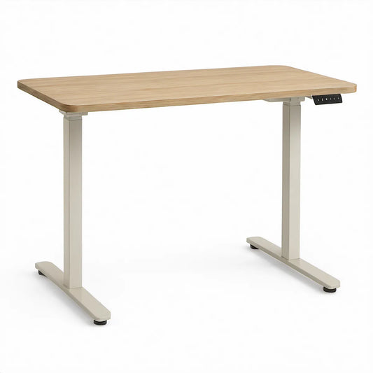 Secretária elétrica regulável em altura 120 x 60 cm em MDF carvalho claro com estrutura bege