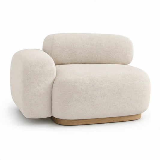 Poltrona em Bouclé Creme com Base de Madeira Natural, 92 x 88 x 76 cm