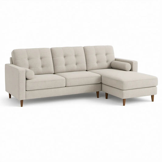 Sofá de Canto de 3 Lugares com Chaise Longue à Direita 230 x 150 x 85 cm em Poliéster Bege