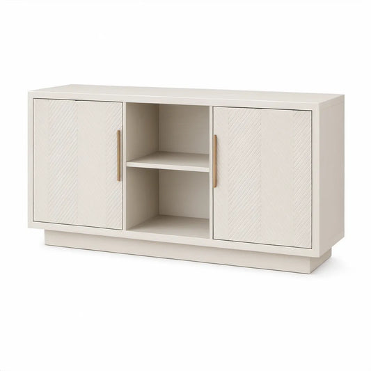 Aparador Retangular em MDF Branco e Dourado com 2 Portas, 160 x 40 x 85 cm
