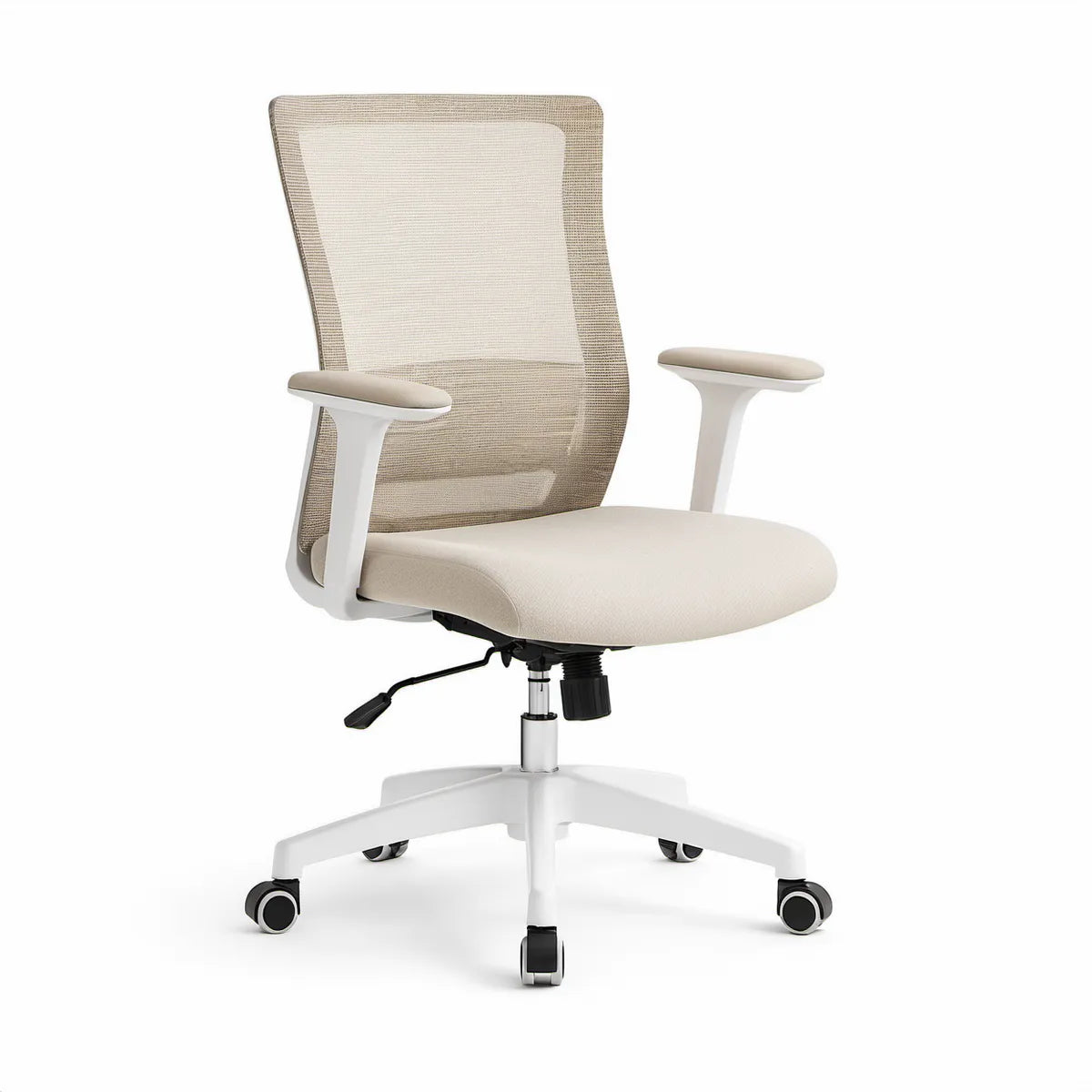 Cadeira de Escritório Ergonómica em Malha Bege e Branca 62 x 62 x 112-122 cm